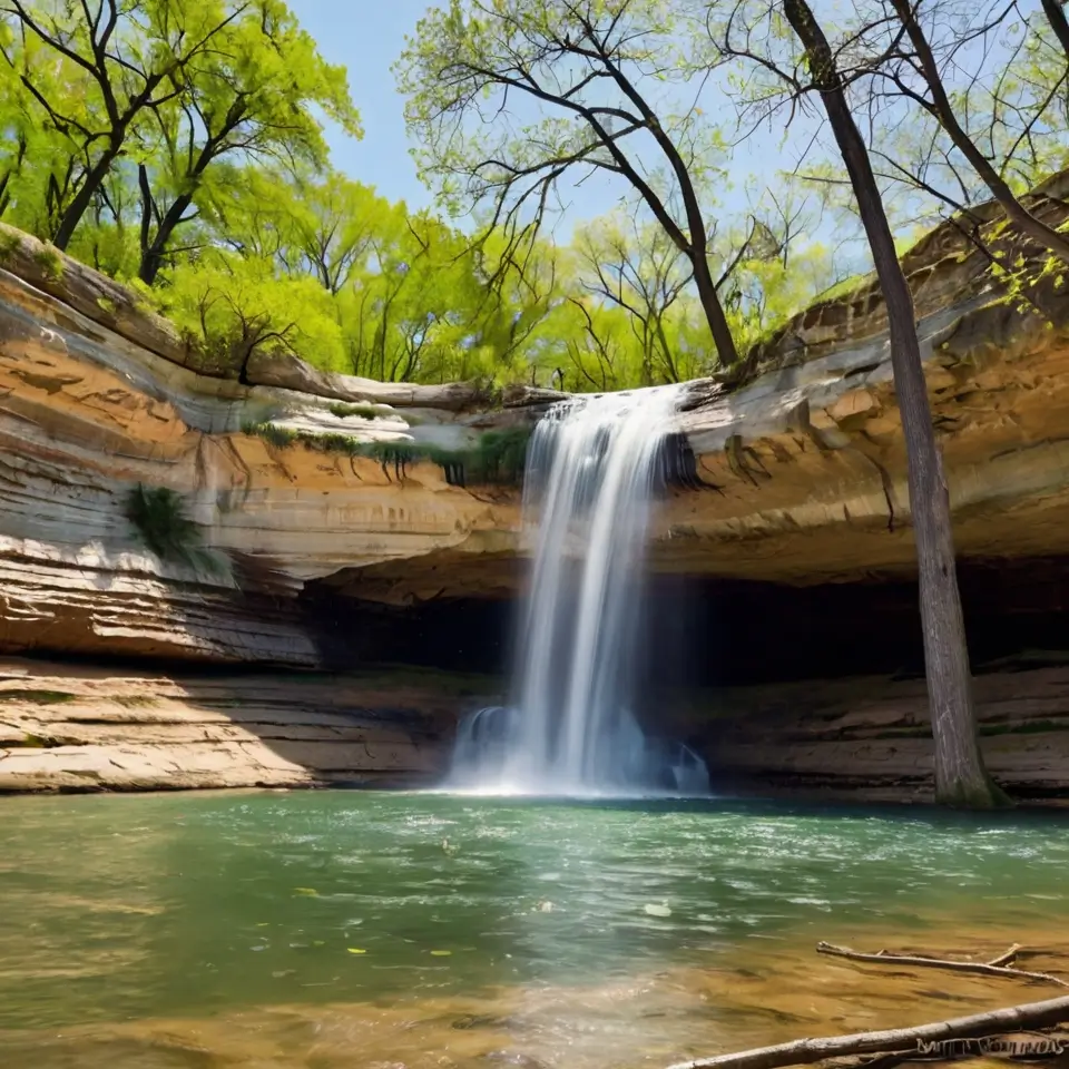 Starved Rock waterfall in spring