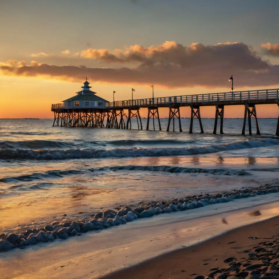Union Pier beach at sunset