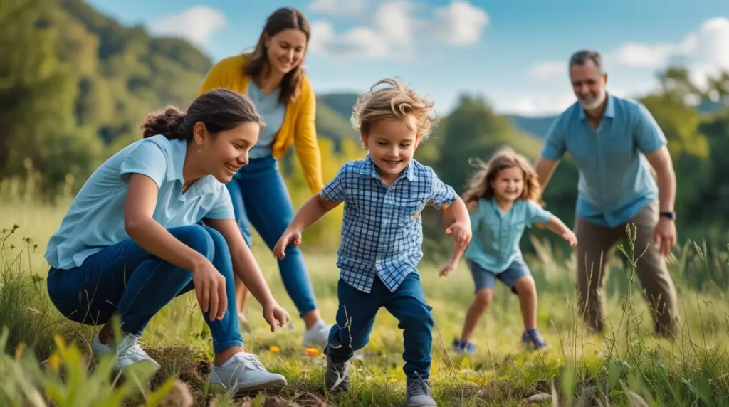 image of families enjoying outdoor activities with kids playing in nature