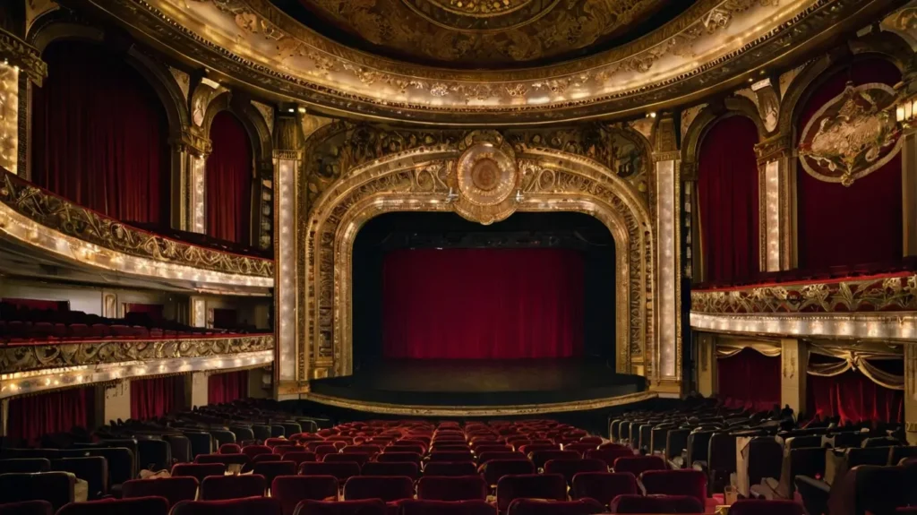 historic Chicago theater interior with stage performance