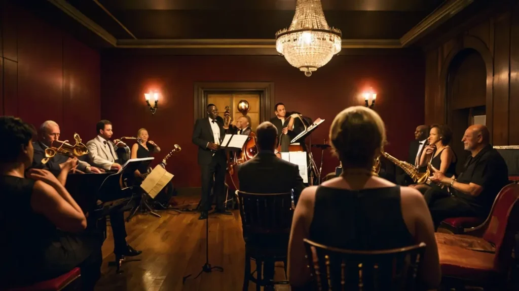 intimate jazz club performance with audience